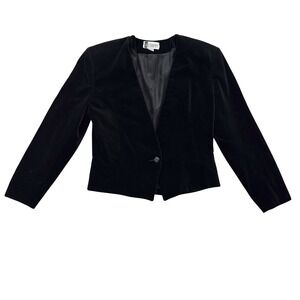 VTG SK & Company Black Velvet Blazer Jacket Single Button Women's Medium Vintage